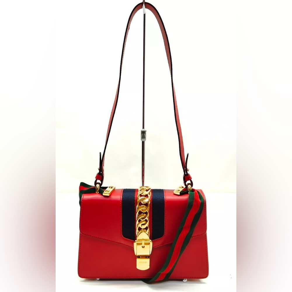 EUC Gucci Shoulder Bag Sherry Line Red Leather